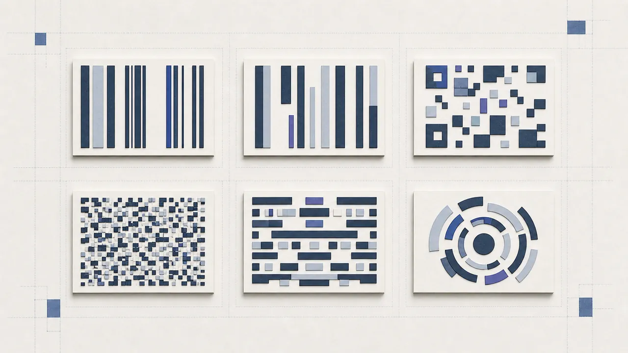 Cut-paper sample board of linear and two-dimensional barcode families