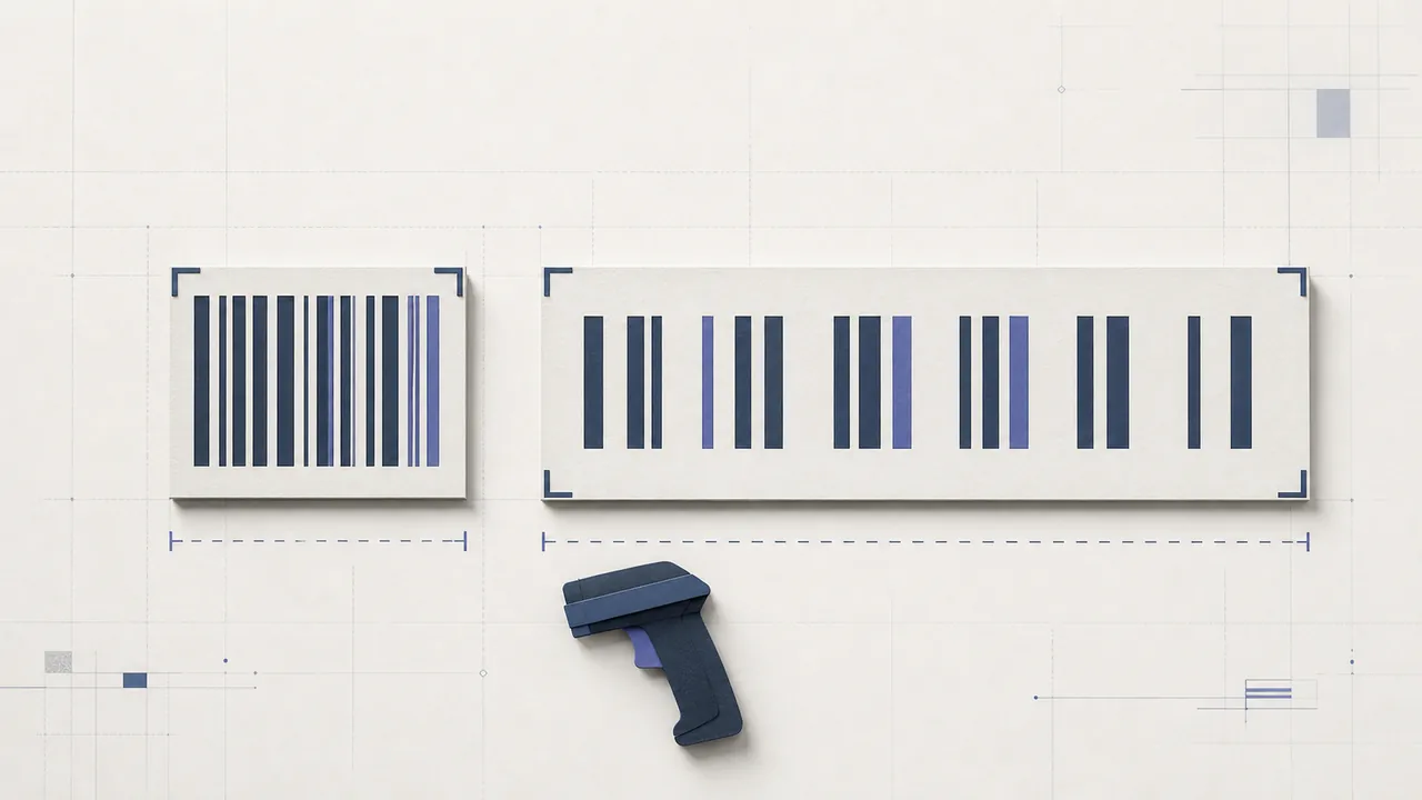 Cut-paper comparison of compact and wide inventory barcode labels