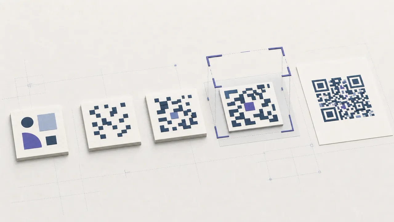 Paper workflow showing content, generation, design, scan testing, and final output