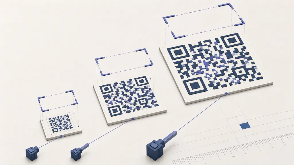 Three paper matrix samples increasing in size alongside longer camera sight lines