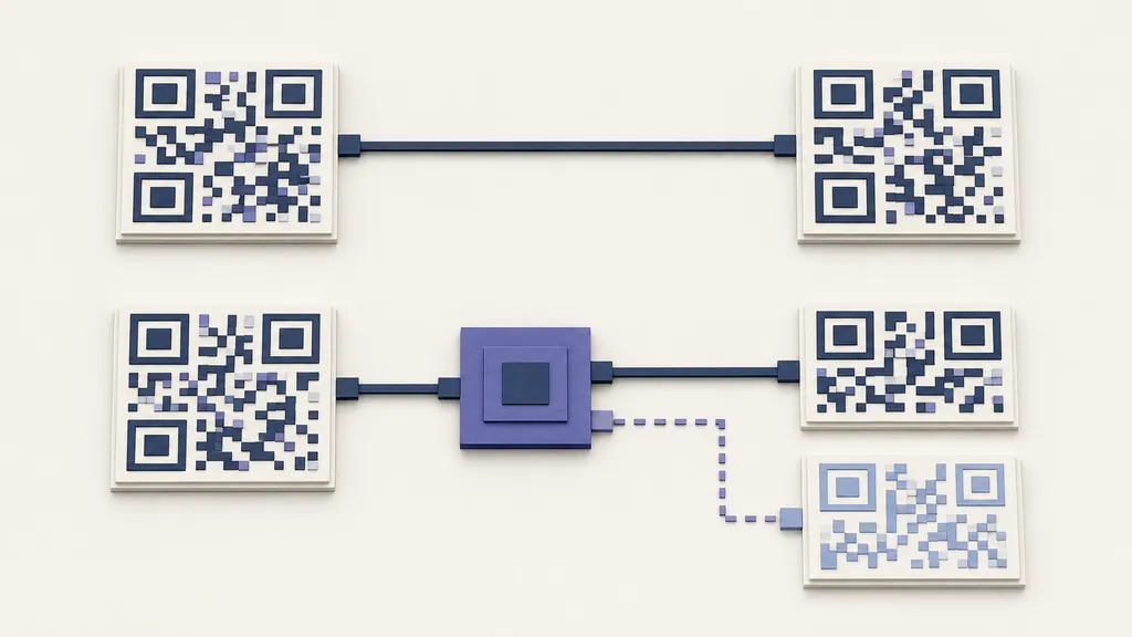 Paper diagram comparing a direct path with a path through a routing hub