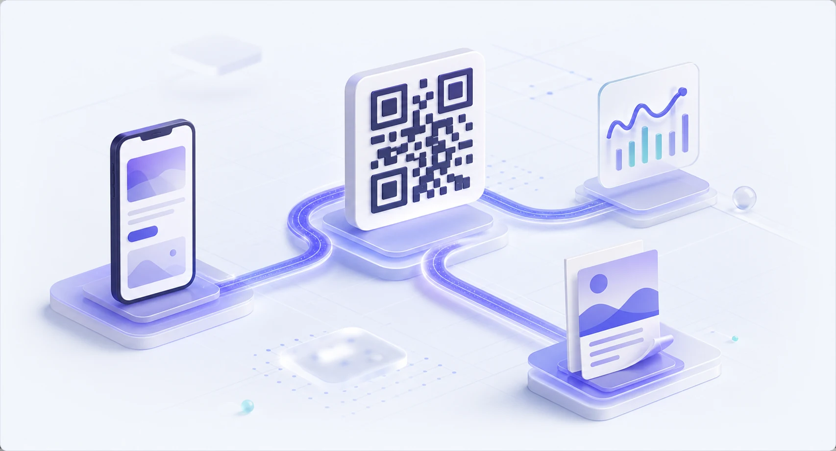 A QR code connecting editable mobile content, campaign pages, and scan analytics